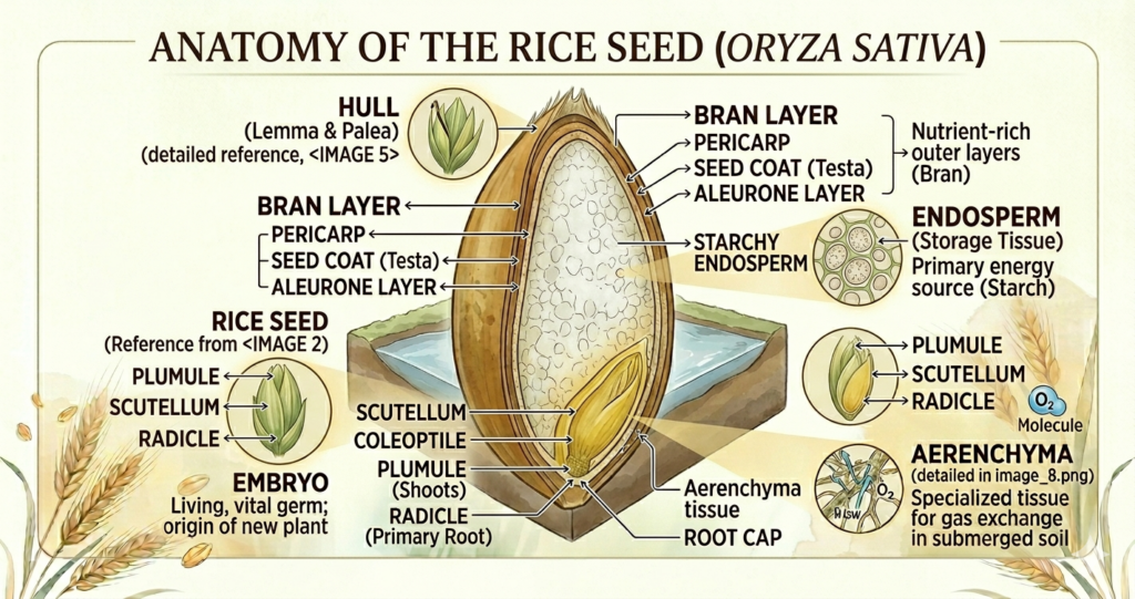 rice seed structure diagram showing seed coat endosperm embryo