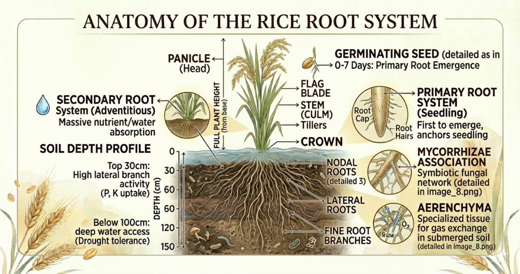 Rice Root System Explained (Types, Structure & Functions) 🌾 1 rice root system diagram showing fibrous roots seminal and adventitious roots
